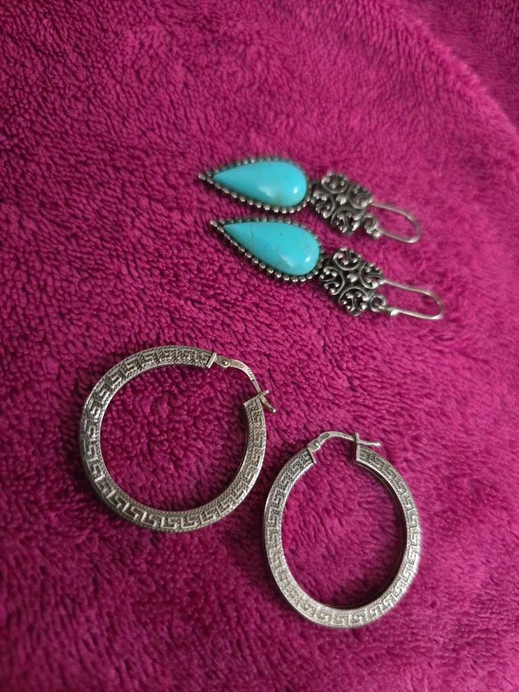 Earrings:  Sterling Silver Turquoise Drop & Hoop Set image indicator(2)