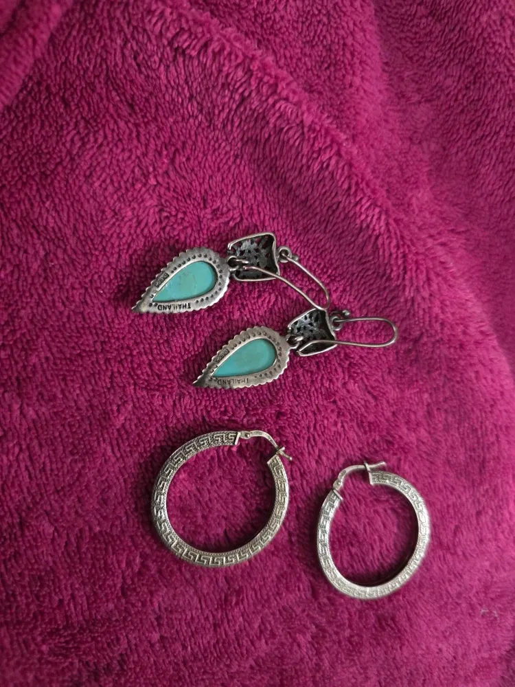 Earrings:  Sterling Silver Turquoise Drop & Hoop Set image indicator(3)