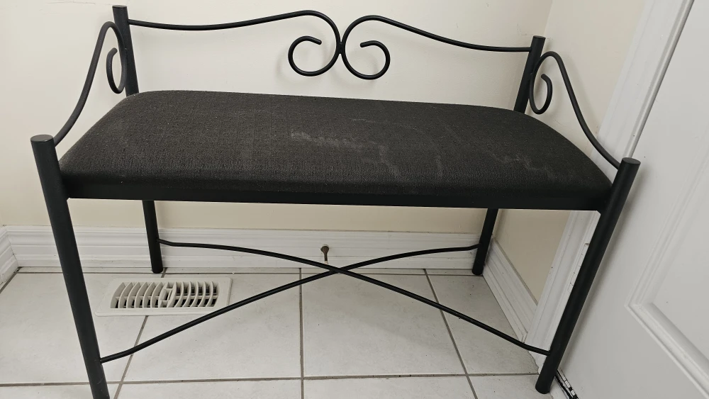 Black Metal Bench with Cushioned Seat