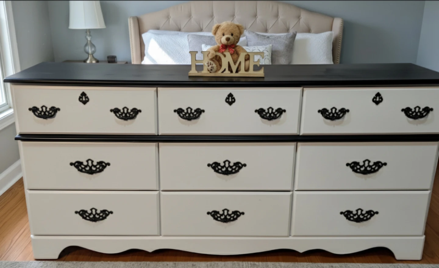 White & Black Dresser with 9 Drawers