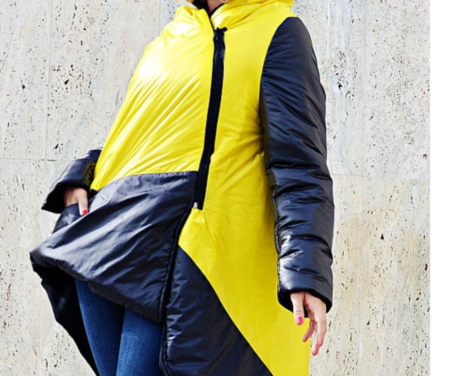 Yellow & Black Asymmetrical Padded Winter Jacket