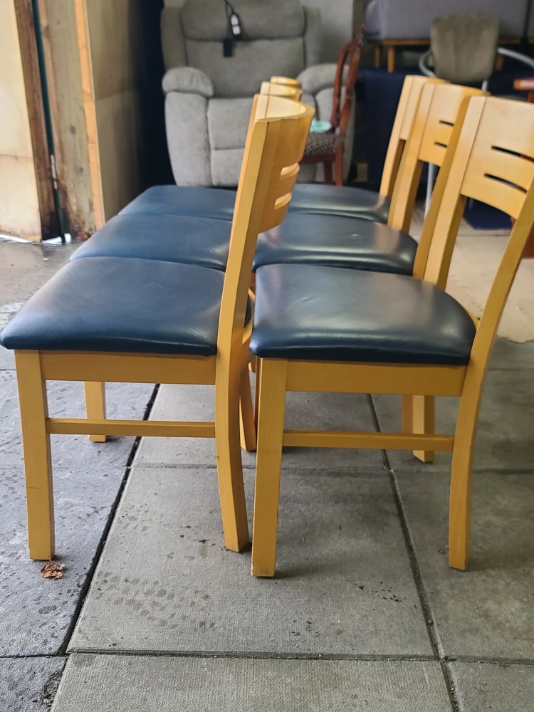 Set of 6 Wooden Chairs with Blue Seats - photo 2