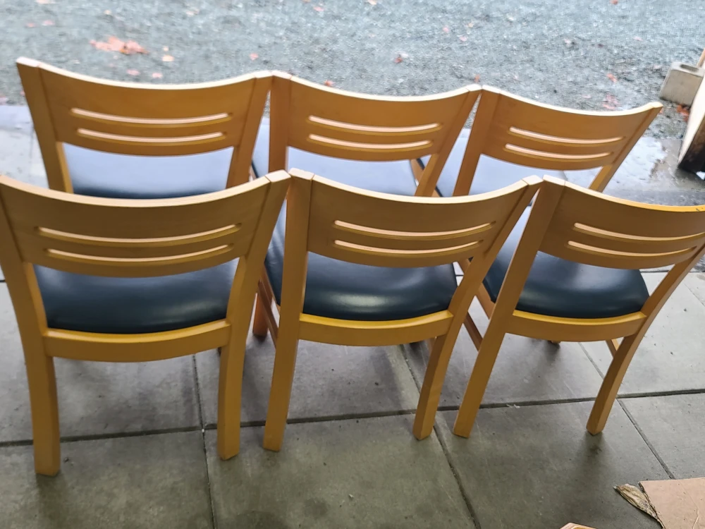 Set of 6 Wooden Chairs with Blue Seats - photo 3