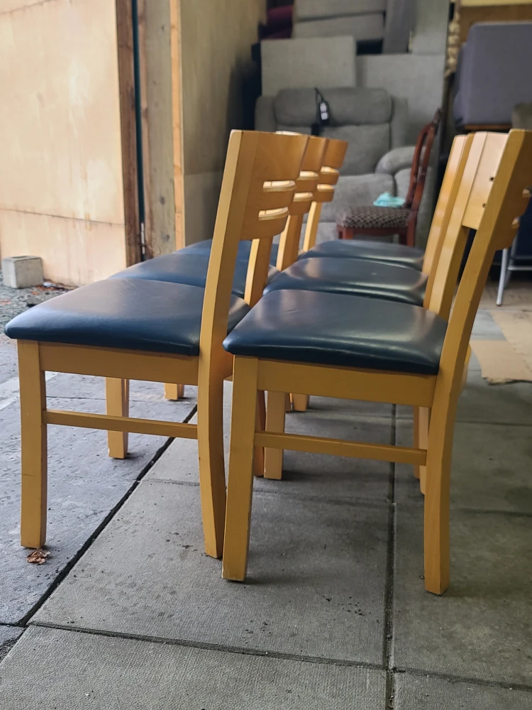 Set of 6 Wooden Chairs with Blue Seats - photo 4