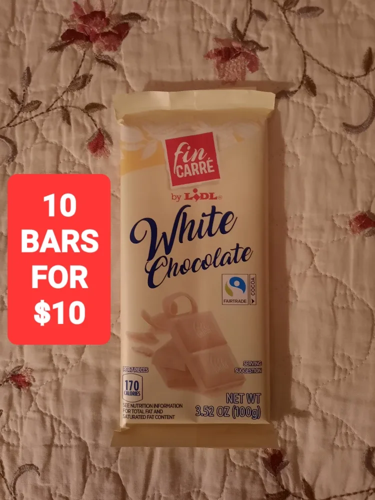 Large White Chocolate Bars. 10 For $10. Multiple Bars Available