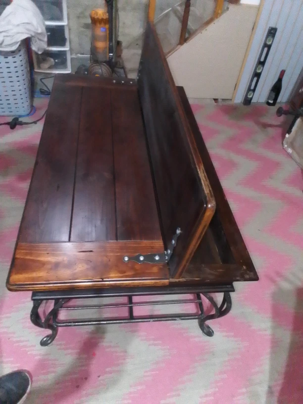 Brown Wooden Coffee Table with Iron Base - photo 3