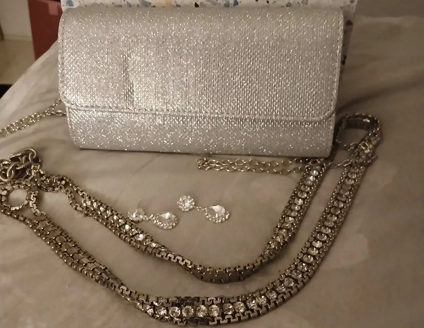 Silver Clutch, Belt & Earrings Set thumbnail