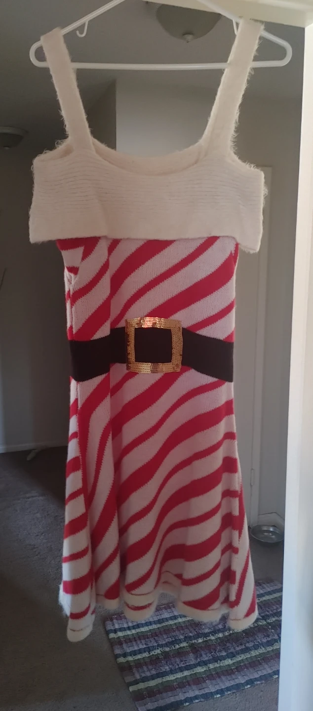 Red & White Striped Dress with Belt