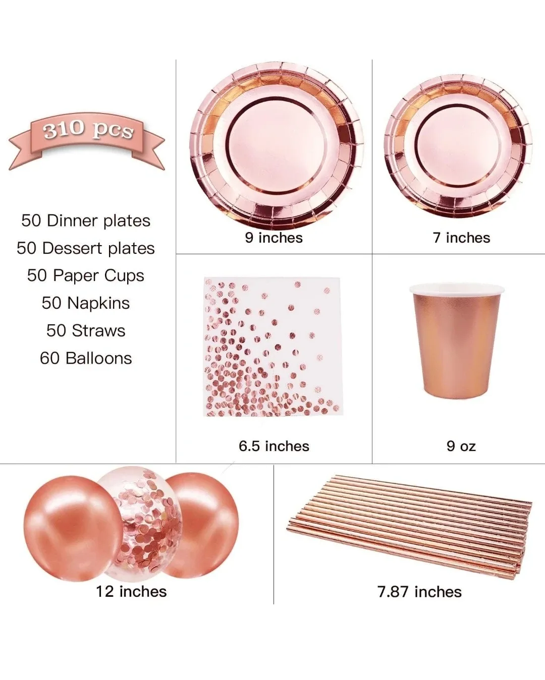 Rose Gold Party Supplies - 310 pcs NEW image indicator(2)