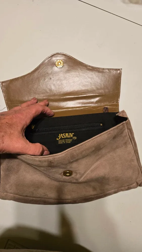 JASMIN vintage Suede Leather Clutch with Strap
