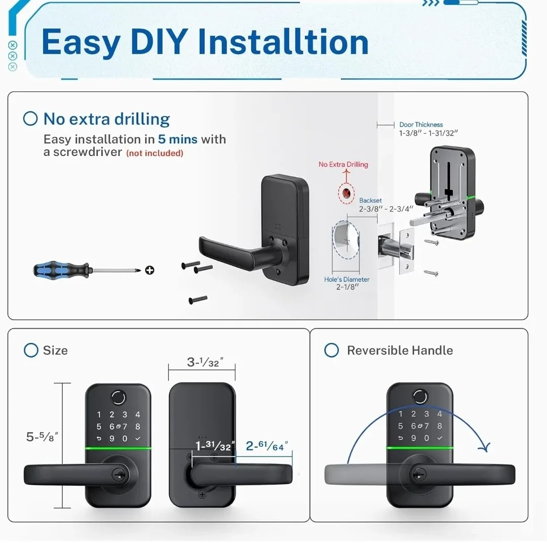 Keypad Smart Door Lock with Handle image indicator(5)