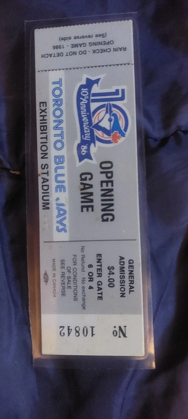 Toronto Blue Jays 1986 Opening Game Ticket