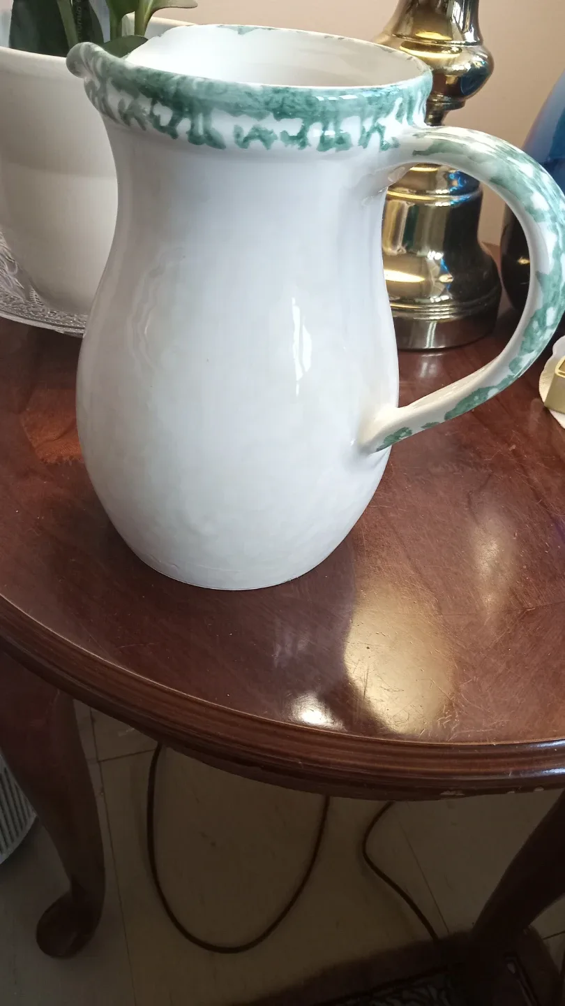 White Ceramic Pitcher with Plum Design image indicator(4)