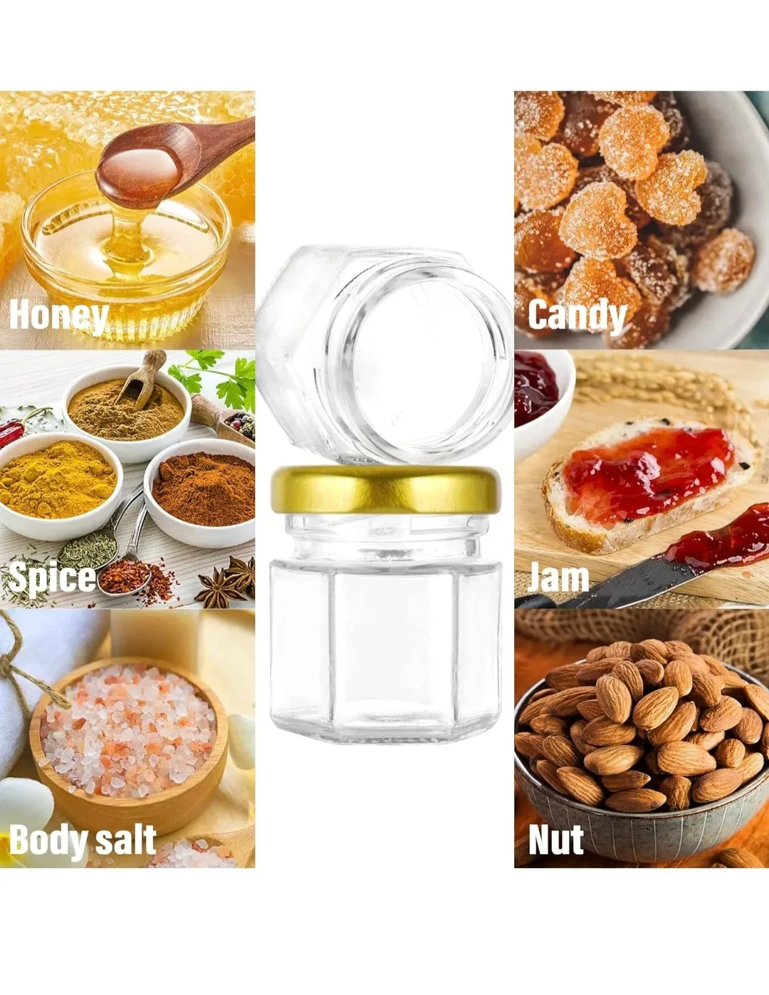 Mini Glass Honey Jars - 1.5oz Hexagon Jars 40pcs image indicator(4)