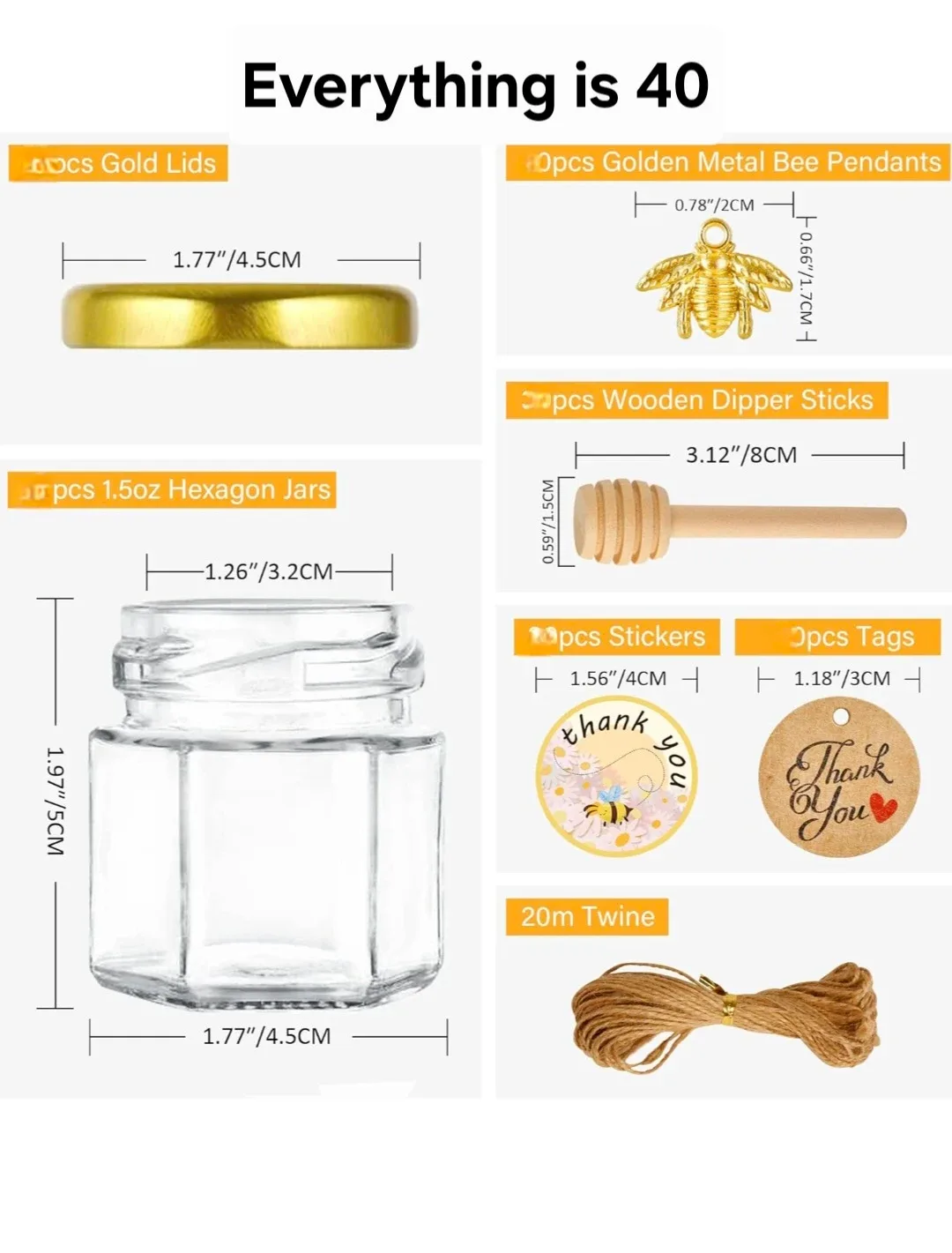 Mini Glass Honey Jars - 1.5oz Hexagon Jars 40pcs image indicator(5)