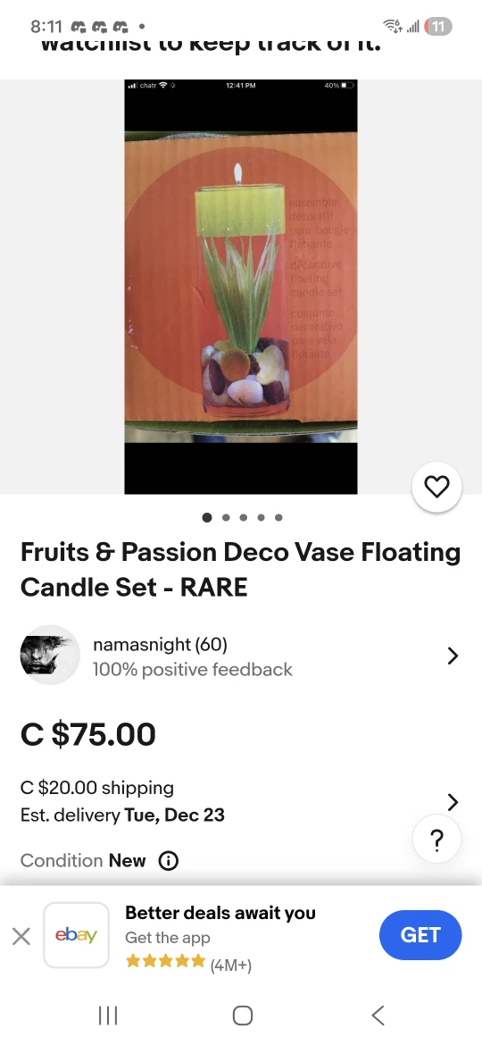 Fruits & Passion Deco Vase Floating Candle Set - NEW - photo 2
