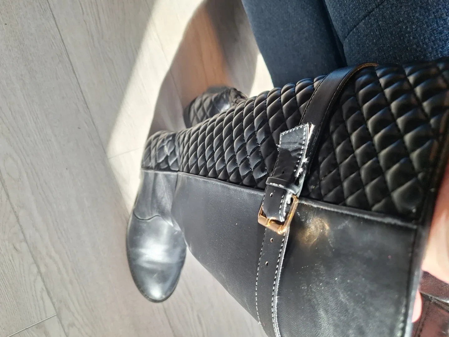 Zara Trafaluc Black Quilted Knee High Boots - Size 9 thumbnail