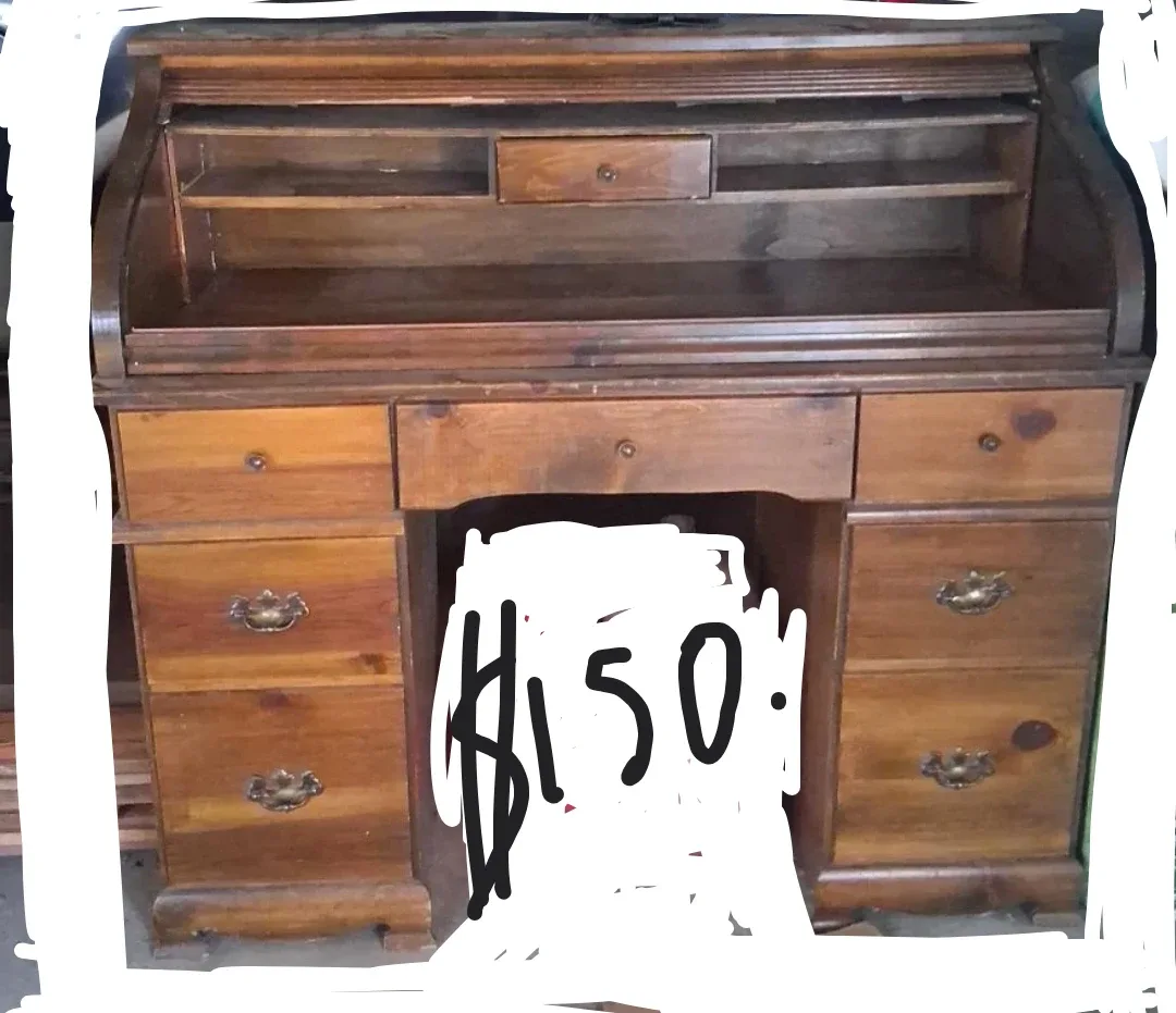 Antique Roll Top Wooden Desk