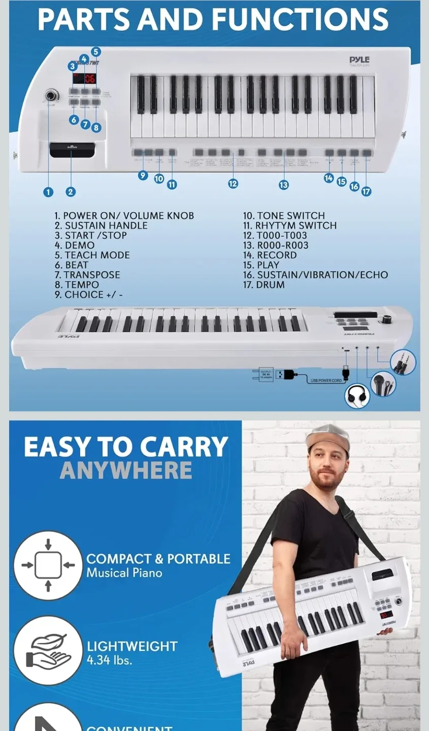 New Pyle, Portable Digital Electronic Piano 37 Keys image indicator(6)