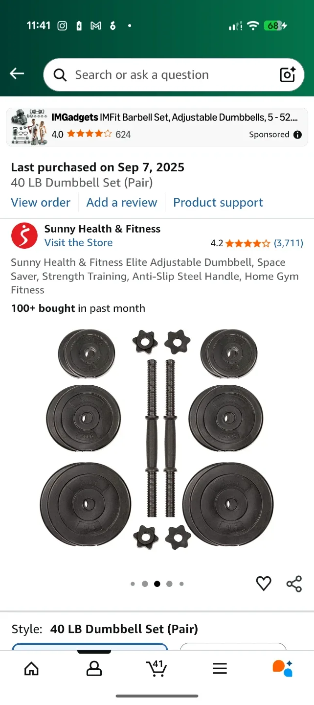 Sunny Health & Fitness 40 LB Dumbbell Set image indicator(3)