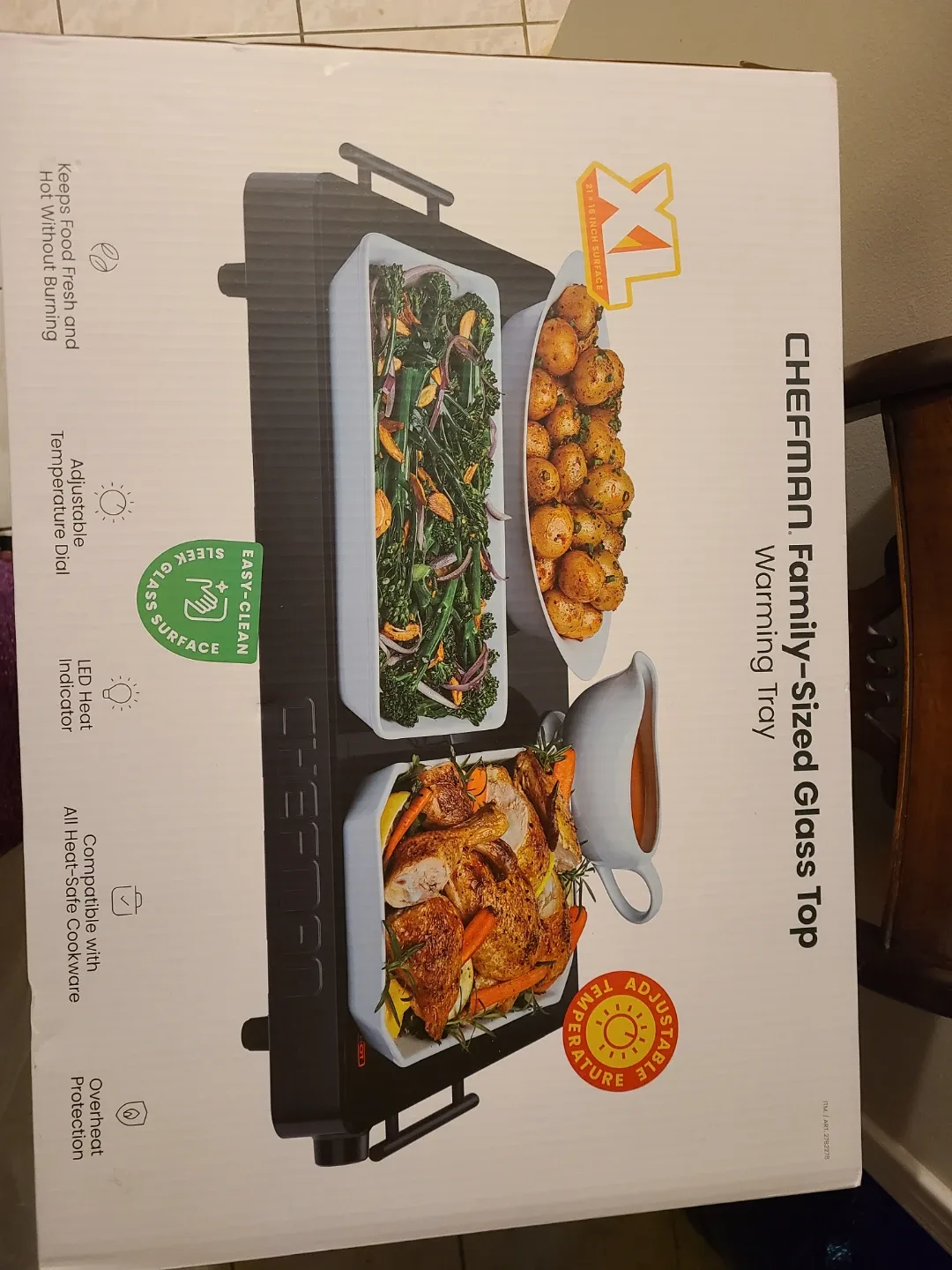 Chefman Family-Sized Glass Top Warming Tray