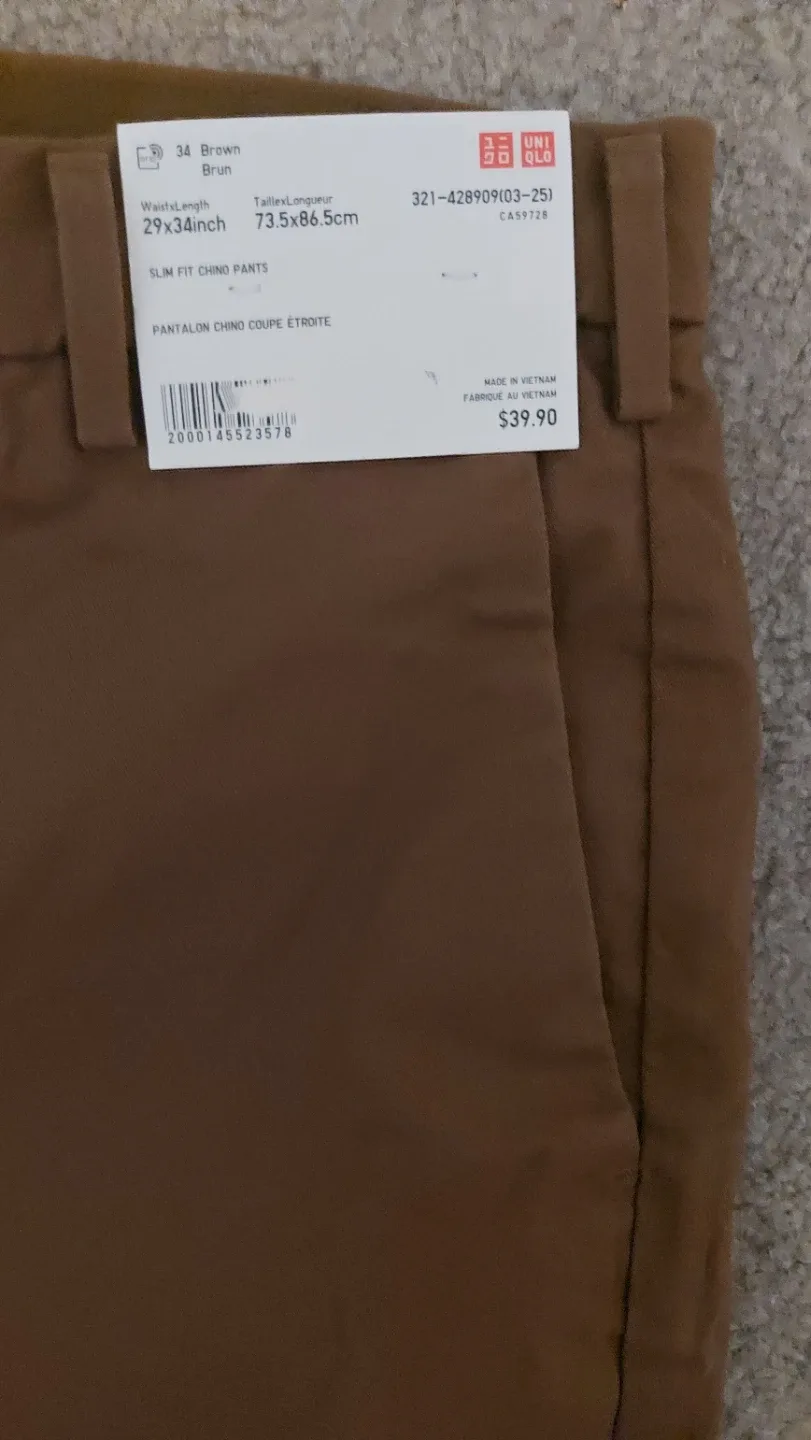 New Uniqlo Slim Fit Chino Pants 29x34 image indicator(3)