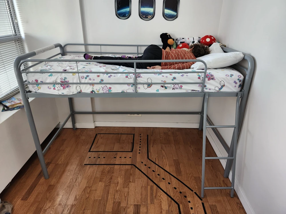 DHP Junior Loft Bed Frame with Ladder, Silver  +  Mattress