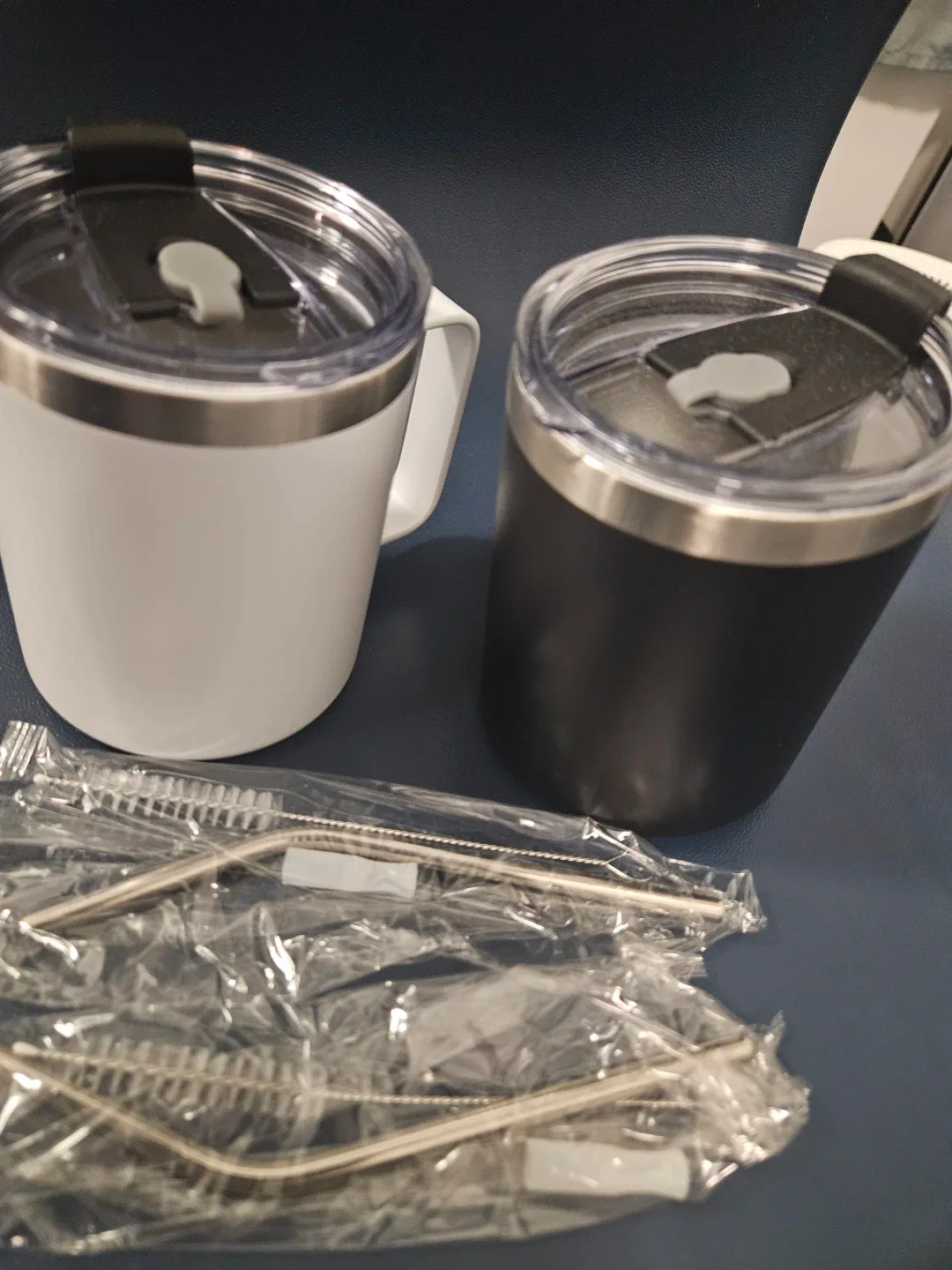 White & Black Tumblers with Straws - Set of 2