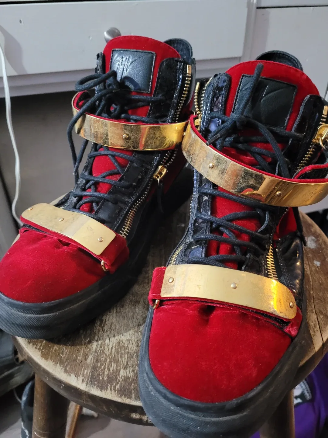 Giuseppe Zanotti Red & Black High-Top Sneakers