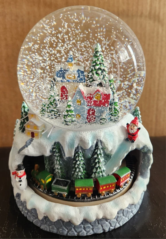 Christmas Winter Village Snow Globe with Moving Train