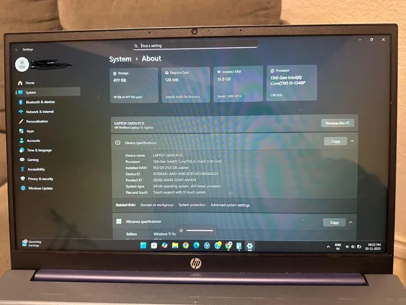 HP Pavilion Laptop 15-fq5xxx, 16GB RAM, 477GB image indicator(3)