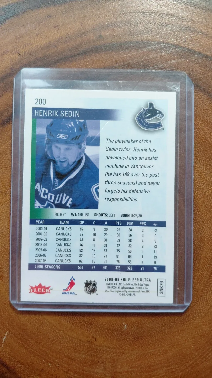 Henrik Sedin 2008-09 NHL Fleer Ultra Hockey Card image indicator(2)