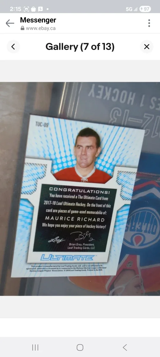 Maurice Richard 2017-18 Leaf Ultimate Hockey Card/leather relics image indicator(6)