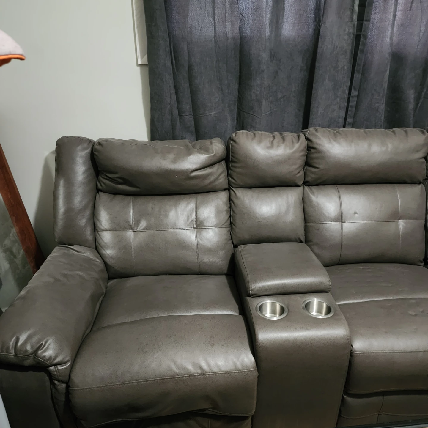 Grey Leather Sectional Sofa with Recliner - photo 2