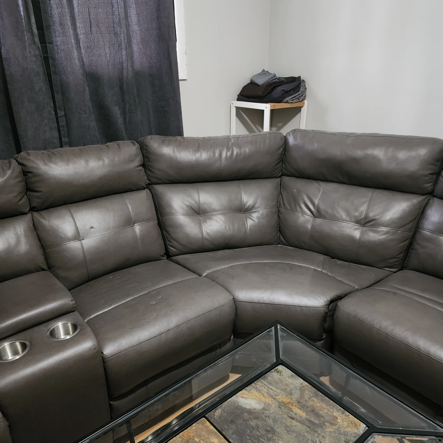 Grey Leather Sectional Sofa with Recliner - photo 3