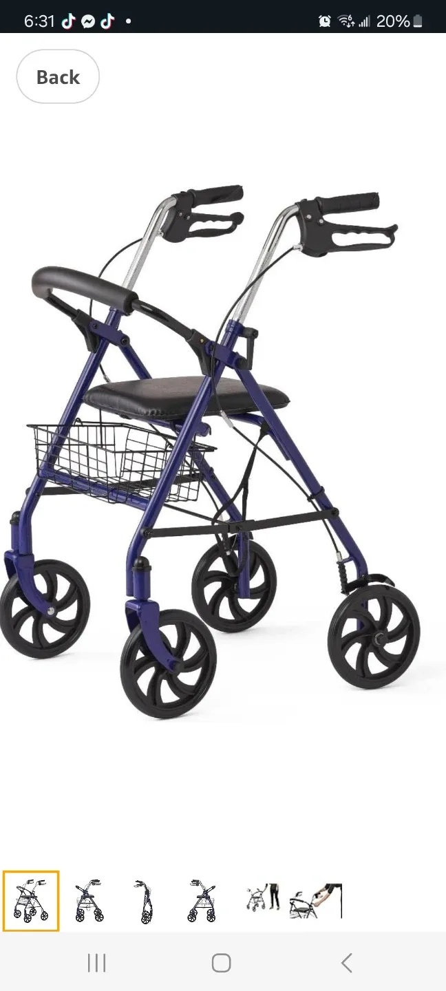 Medline Basic Steel Rollator, 8" Wheels, Blue thumbnail
