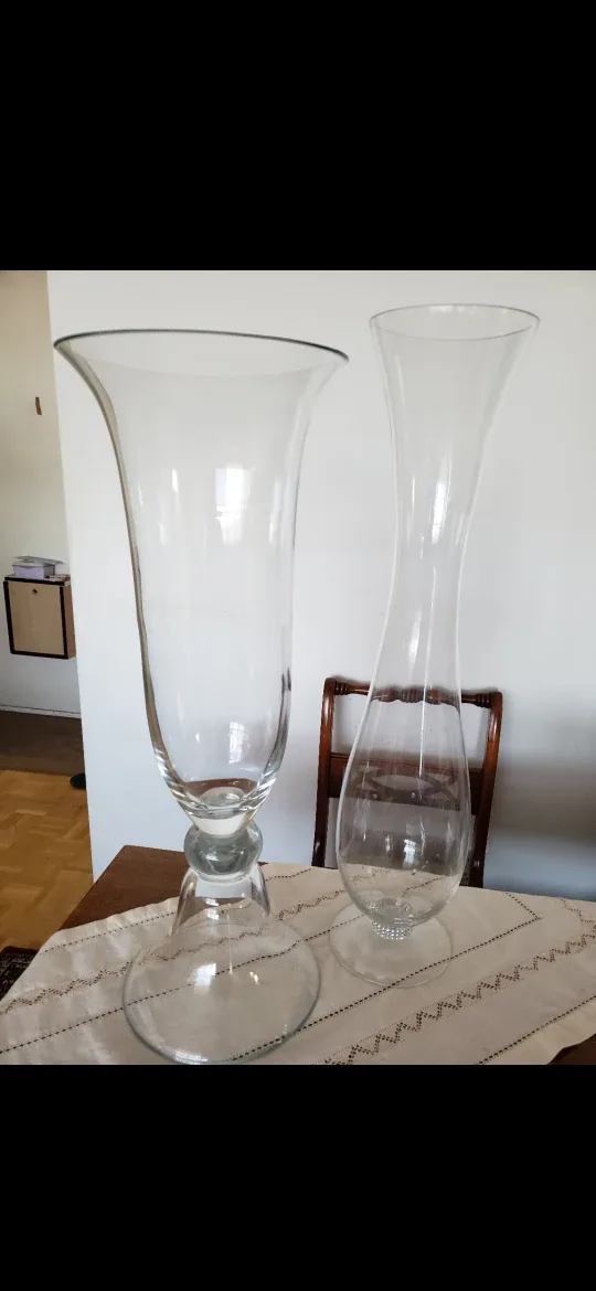 Tall Clear Glass Vases - Set of 2