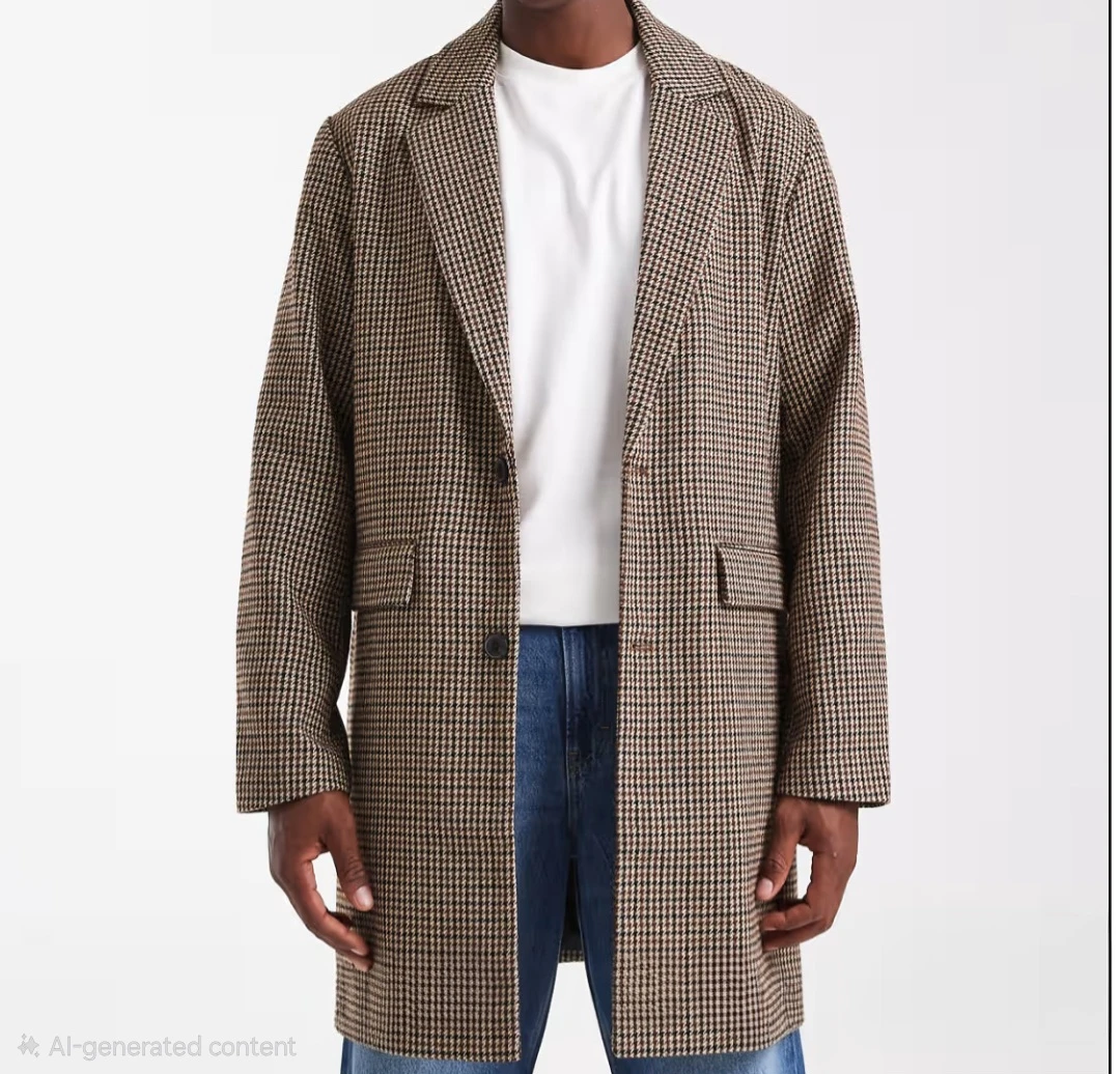 Jack n Jones wool look overcoat in brown plaid - photo 3