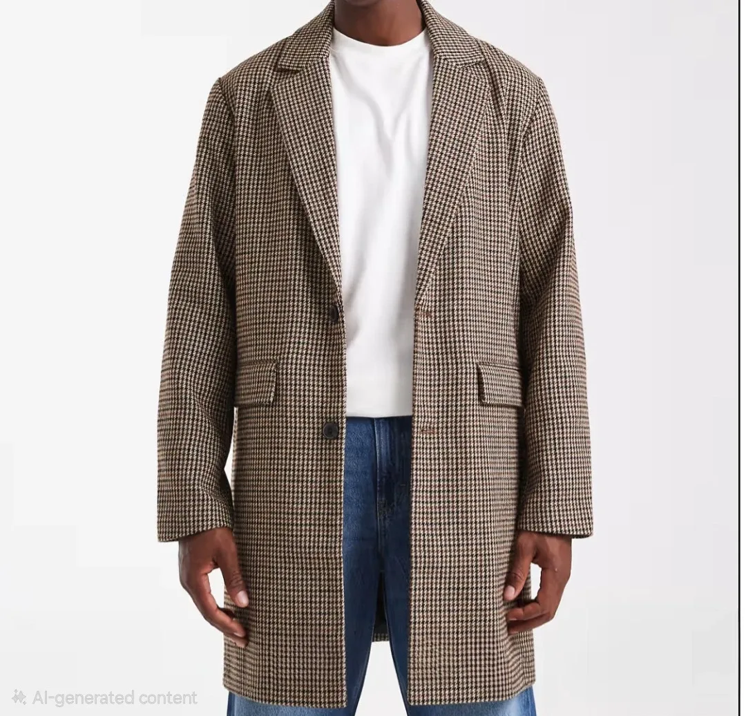 Jack n Jones wool look overcoat in brown plaid image indicator(3)