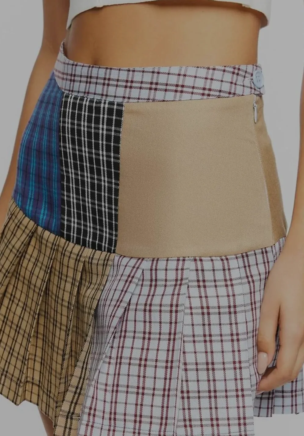 Patchwork Pleated Mini Skirt - small image indicator(2)