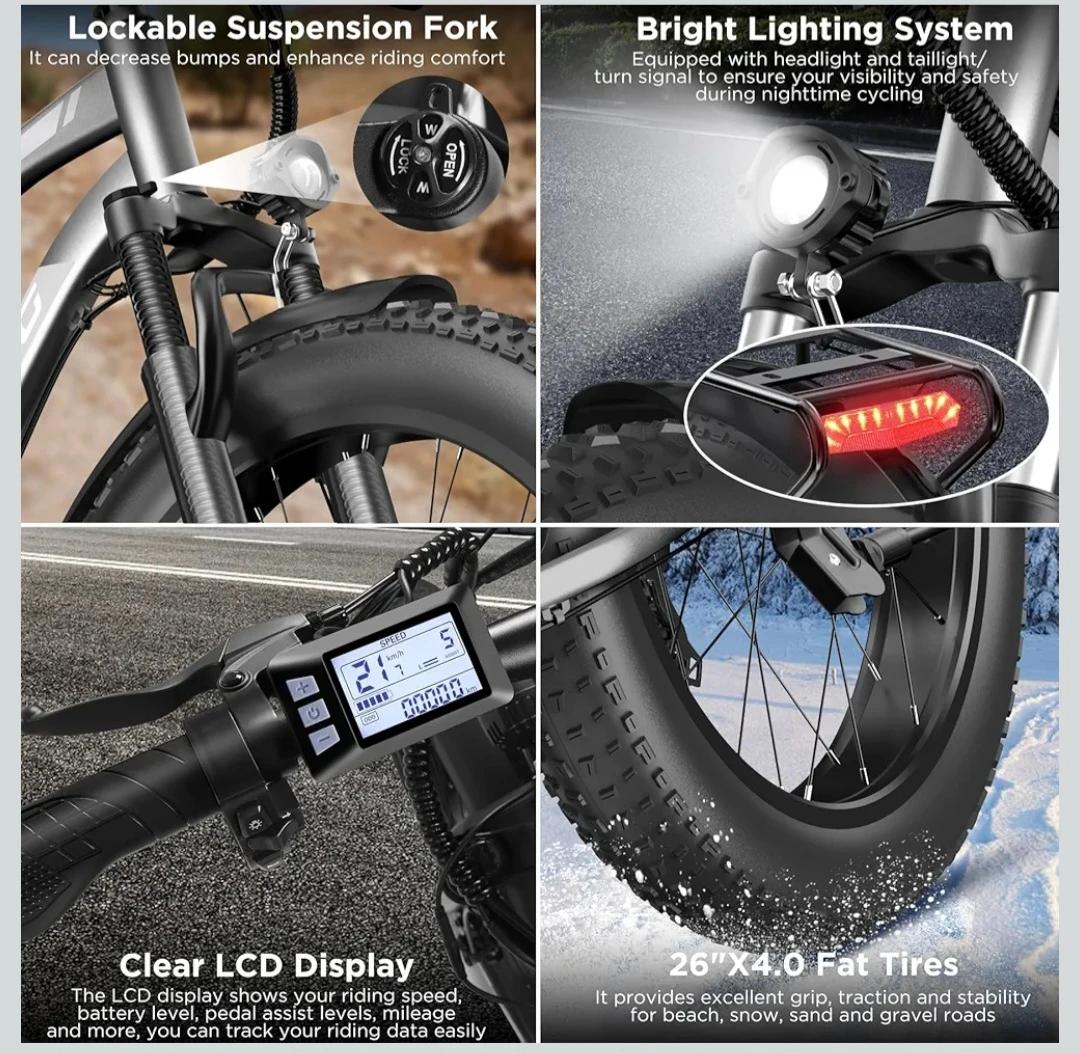 Electric Bike,1000W Peak Ebike,  48V 13AH Battery - photo 4