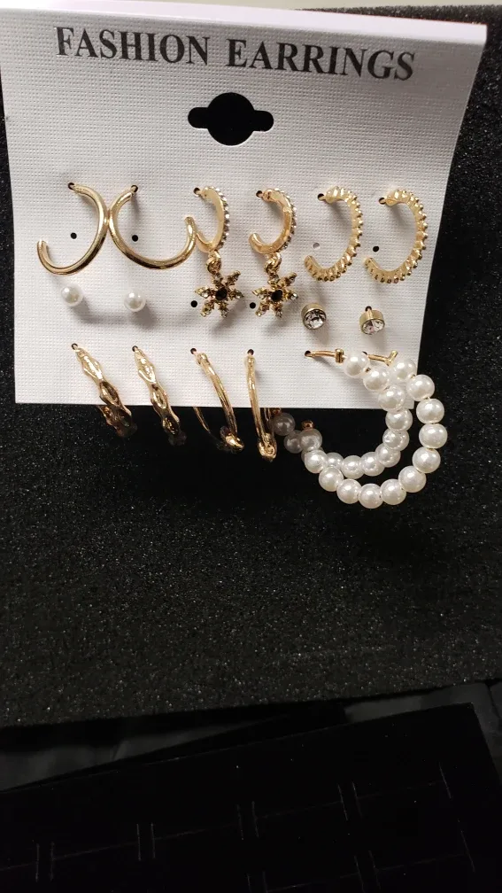 Fashion Earrings - Gold Tone, 6 Pairs