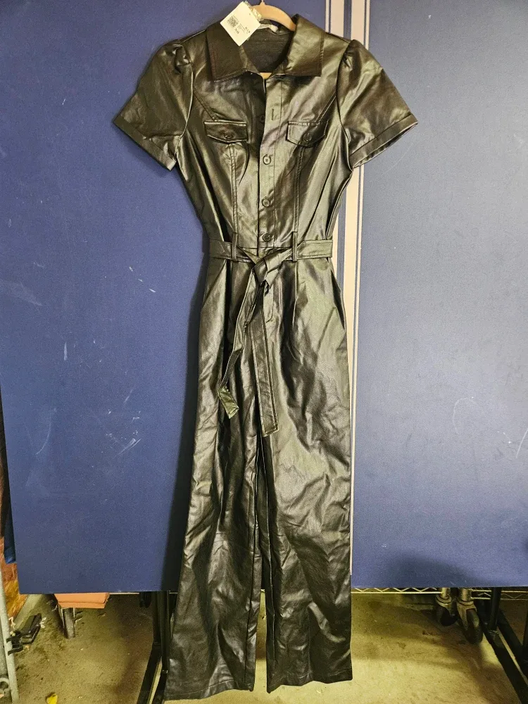 Forever 21 Black Faux Leather Jumpsuit - Size XS