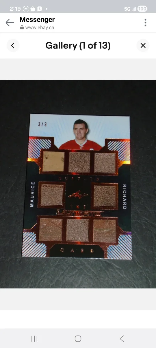 Maurice Richard 2017-18 Leaf Ultimate Hockey Card/leather relics