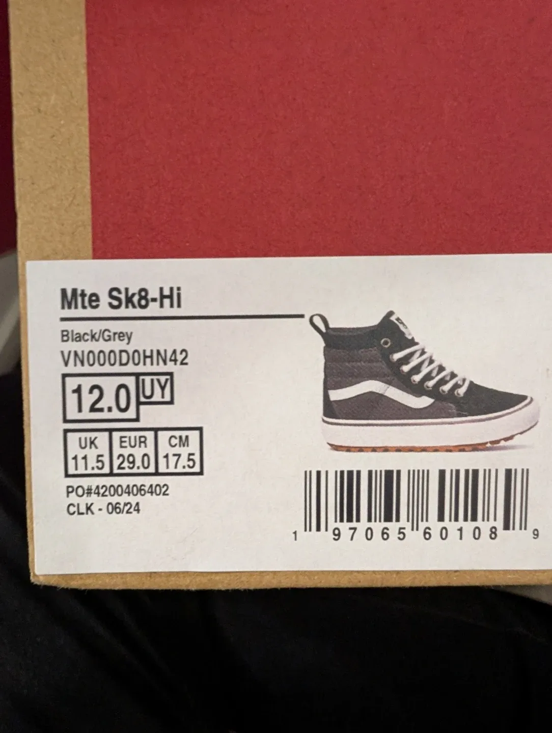 Vans Mte Sk8-Hi Youth Size 12 Black/Grey