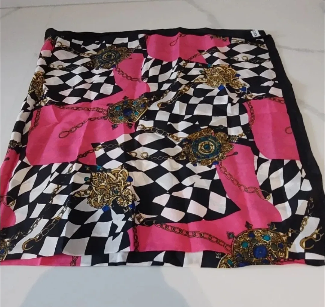 Silk Scarf - Pink, Black, White Pattern image indicator(3)