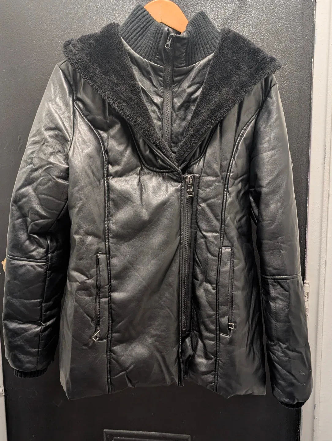 Black Faux Leather Jacket - Women's Medium