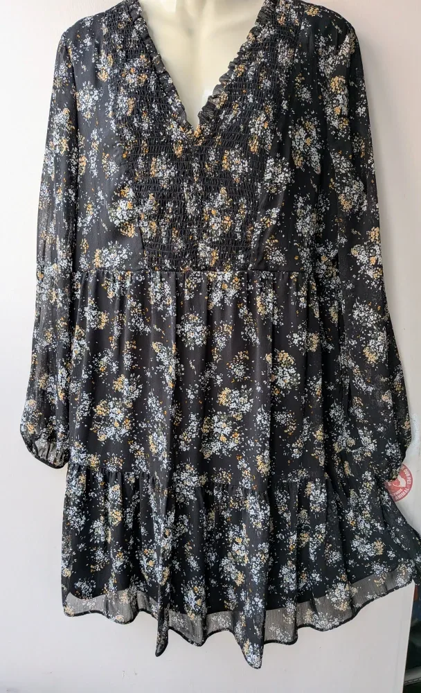 Floral Print Dress - Black