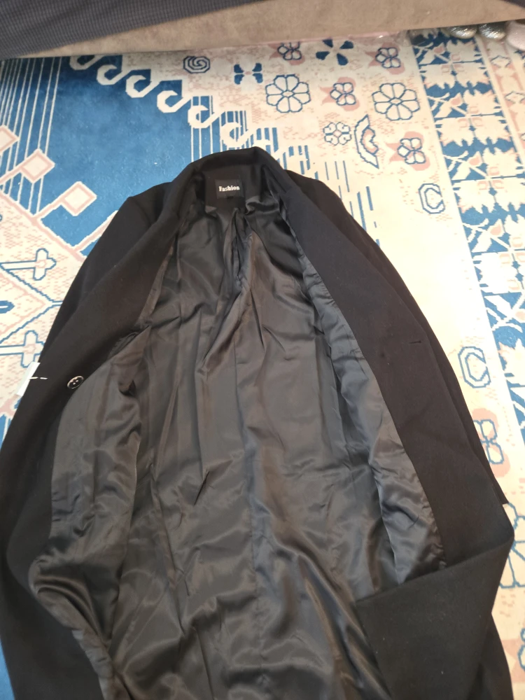 Fashion Black Wool Blend Overcoat - Size L