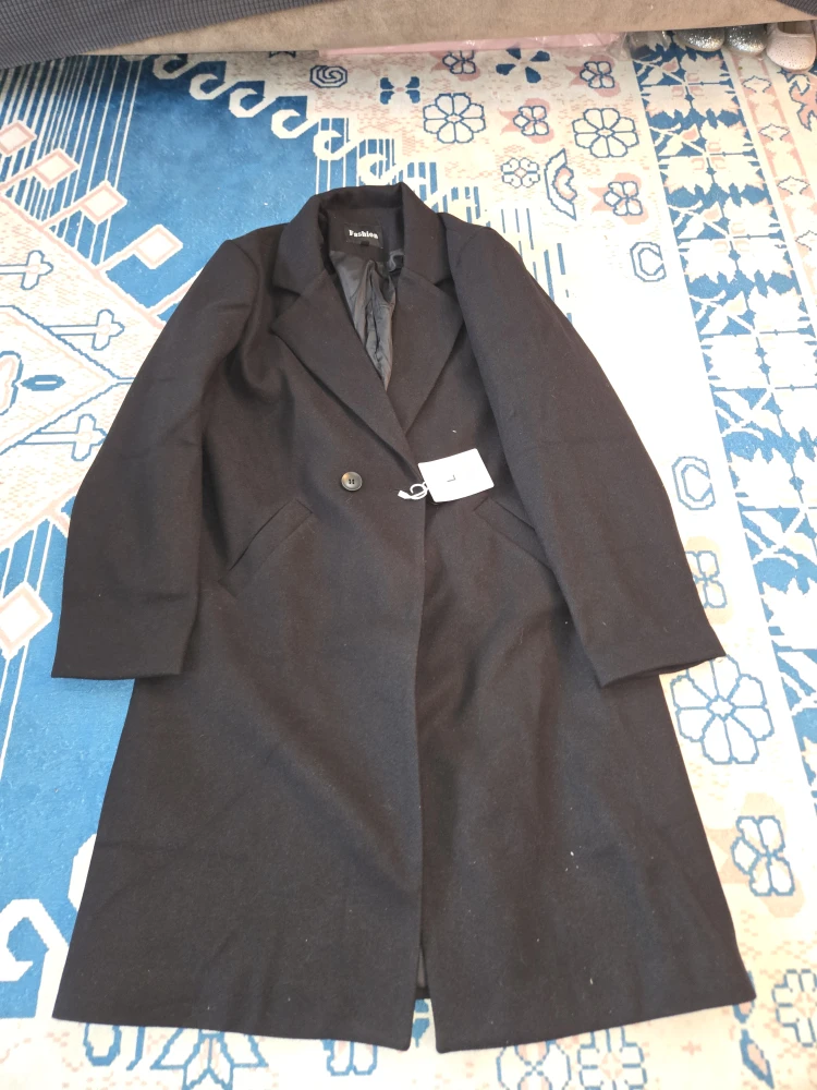 Fashion Black Wool Blend Overcoat - Size L - photo 2